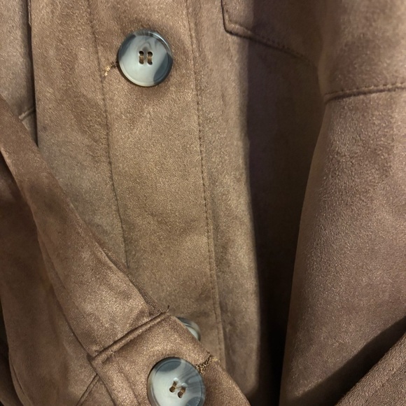 NEW 26 International Jade & Ivory Brown Faux Suede Belted Shirt Jacket Women’s L - Picture 3 of 7